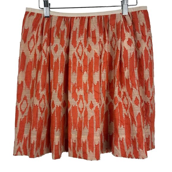J. Crew Skirt Women Size 6 Orange Ikat Pleated A-Line Preppy Twee Dainty - Picture 2 of 9